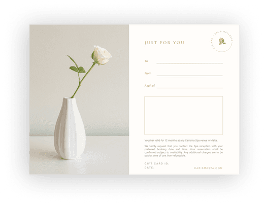 Just For You gift card design by Carisma Slimming Malta