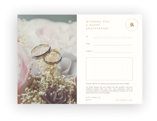 Anniversary gift card design by Carisma Slimming Malta